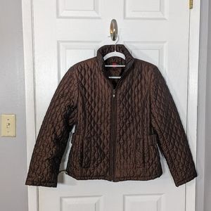 Gallery Chocolate Brown Quilted Full Zip Puffer Coat Size Petite Medium